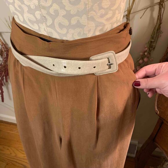 Studio G Camel Rust Colored 100% Silk Pleated Trousers Size 6 Holiday - Picture 4 of 7